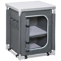 Outsunny Placard de cuisine pour camping pliable avec 2 étagères et sac de transport, aluminium et tissu Oxford 60x49x70cm Gris(m-12)