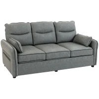 HOMCOM 3 Seater Sofa, Faux Leather Couch - Grey(m-10)