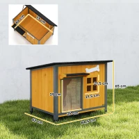 PawHut Caseta para Perros de Exterior en Madera y Acero Antimordeduras, Techo Abatible y Cortina para Puerta, Amarillo(m-3)
