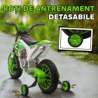 Homcom Motocicleta Copii 12V Verde – Reincarcabila, Cu Rotile de Siguranta(m-6)