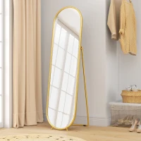 HOMCOM Oglindă Înaltă cu Cadru de Susținere, Oglindă Ovală pentru Dormitor sau Living, 40x4x160 cm, Auriu(m-9)