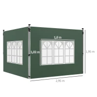 Outsunny 2 Paredes Laterais para Tenda de 3x3 / 3x4 m 295x195 cm Parede de Substituição de Tecido Oxford para Tendas Dobráveis Verde(m-3)