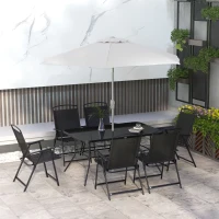 Outsunny Ensemble salon de jardin 8 pièces avec grand parasol, table et chaises pliantes métal époxy textilène polyester noir(m-10)