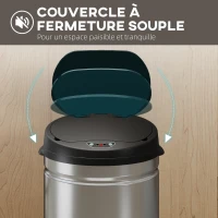 HOMCOM Poubelle cuisine automatique 42L acier inoxydable, poubelle à couvercle à fermeture en douceur, 30,5x30,5x68cm, argent(m-7)