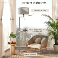 HOMCOM Lámpara de Pie Moderna con Estante Pantalla de Lino Interruptor de Cadena y Puerto USB Ø40x170 cm para Salón Dorado(m-4)