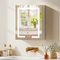 HOMCOM Armario con espejo para baño con iluminación estante ajustable, puerta, 3 temperaturas de color, anti-vaho 50 x 15 x 60 cm blanco(m-2)
