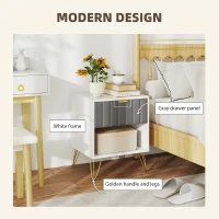 HOMCOM Bedside Table Modern Bedside Cabinet with Drawer and Open Compartment, 45 x 40 x 55, White(m-6)