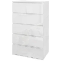 HOMCOM 5-Drawer Modern Dresser, High Gloss Storage Drawer Unit for Bedroom, White(m-11)