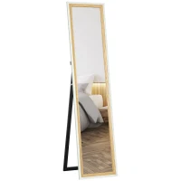 HOMCOM Espejo de Cuerpo Entero 157x37 cm Espejo de Pie o de Pared con Marco de MDF y Soporte Blanco y Natural Oscuro(m-10)