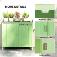 Outsunny Wood Garden Storage Cabinet, Outdoor Tool Shed, Potting Bench Table with galvanised Top and Two Shelves for garden Tools or Pool Accessories, Green(m-6)