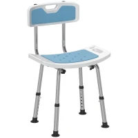 HOMCOM Silla Ducha Personas Mayores con Respaldo Altura Ajustable en 6 Posiciones Carga 136 kg para Ancianos y Discapacitados(m-10)