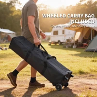 Outsunny Klapp-Pop-up-Pavillon 4x4 m mit Zentralverriegelung UPF50+ Höhenverstellbar Sandsäcke und Rolltasche Beige und Braun(m-4)