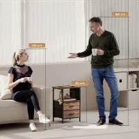 HOMCOM Bedside Table with Charging Station - Rustic Brown(m-4)