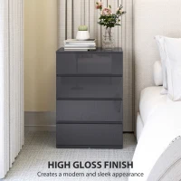 HOMCOM High Gloss Chest of Drawers, 4-Drawer Storage Cabinets, Modern Dresser for Bedroom, Grey(m-6)