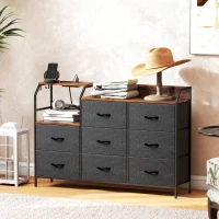 HOMCOM Chest of Eight Drawers, with Charging Station - Brown/Black(m-8)
