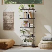 HOMCOM 5-Tier Bookshelf, Industrial Bookcase with Metal Frame - Dark Grey and Black(m-8)