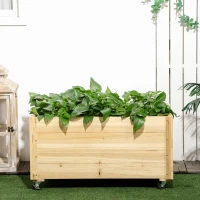 Outsunny Jardinière de jardin surélevée bac à fleurs roues trou de vidange en bois de sapin dim. 89L x 48l x 47H cm bois naturel(m-10)