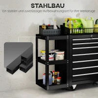 HOMCOM Werkstattwagen Werkzeugwagen mit 7 Schubladen abnehmbar Seitenregal 4 Rollen mit Feststellbremse, 96x33,5x75cm, Schwarz(m-6)