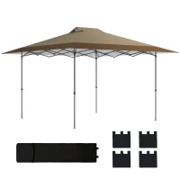 Outsunny Klapp-Pop-up-Pavillon 4x4 m mit Zentralverriegelung UPF50+ Höhenverstellbar Sandsäcke und Rolltasche Beige und Braun(m-7)