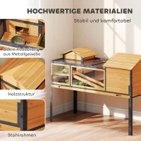 PawHut Schildkrötenhaus, Kleintiergehege, 2 Räume, 2 Stockwerke, Fenster, Rampen, Zubehör, Holz, Stahl, Gelb(m-7)