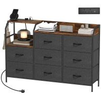 HOMCOM Chest of Eight Drawers, with Charging Station - Brown/Black(m-11)