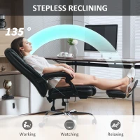 HOMCOM Faux Leather Reclining Office Chair, with Footrest - Black(m-7)