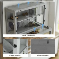 PawHut Wooden Hamster Cage with Hut, Wheel, Ramps, Removable Viewing Panels, 80 x 50 x 84 cm, Grey(m-5)