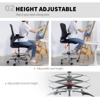 HOMCOM Draughtsman Chair, with Adjustable Lumbar - Black(m-5)