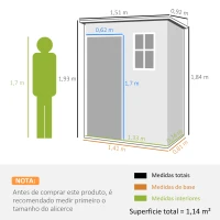 Outsunny Abrigo de Jardim 1,14 m² 151x92x193 cm Abrigo de Exterior Metálico com Chão Porta de Correr Janela e Teto Inclinado Cinzento(m-3)