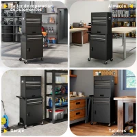 HOMCOM Carro de Herramientas con 6 Cajones y Cerraduras Caja de Herramientas de Acero con Ruedas para Taller Garaje Negro(m-9)