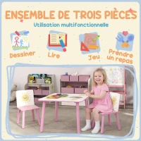 AIYAPLAY Table enfant avec chaise, ensemble table et 2 chaises enfant en bois, motifs d'étoile, 60 x 60 x 44 cm, rose(m-4)