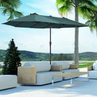 Outsunny Parasol de jardin exterieur parasol double rectangulaire 4,6L x 2,7l x 2,4H m avec ouverture fermeture manivelle, cadre en acier, toile 180 g/m², parasol pour balcon, piscine, vert(m-10)