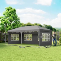Outsunny Paviljoen ca. 3x6m waterdicht pop-up opvouwbaar paviljoen met 4 zijwanden, raam, UV-bescherming, draagtas, grijs(m-3)