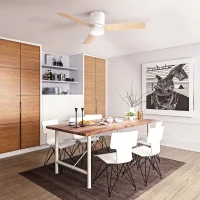 HOMCOM Ventilateur de plafond 2 en 1 avec lumière LED 3 vitesses silencieux - télécommande - diamètre 112 cm, naturel et blanc(m-10)