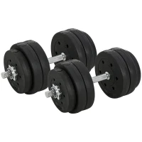 HOMCOM Conjunto de Mancuernas Ajustables de 30kg Juego de Pesas con Discos de 2,5/1,5 kg y Barras de Conexión de 2 kg Kit de Entrenamiento para Gimnasio en Casa(m-1)
