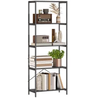 HOMCOM 5-Tier Bookshelf, Industrial Bookcase with Metal Frame - Dark Grey and Black(m-10)