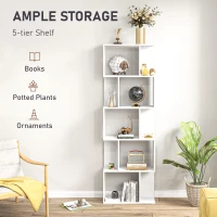 HOMCOM Bookcase, S-Shaped Wooden Bookshelf, 5 Tiers Freestanding Storage Shelf, Home Office Display Stand Rack, White(m-4)