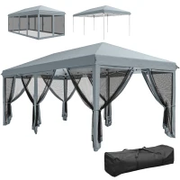 Outsunny Tonnelle Barnum Pliant Pop-up 6 x 3 m moustiquaires amovibles + Sac de Transport Gris(m-11)