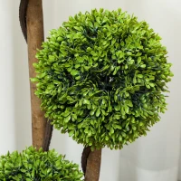 HOMCOM Decorative Artificial Trees Boxwood Ball Topiary Trees Set of 2 in Pot, Fake Plants for Home Indoor Outdoor Decor(m-9)