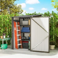 Outsunny Casota de Jardim Abrigo Porta Ferramentas em Aço Galvanizado com Porta 100x104x160 cm Castanho e Cinzento Escuro(m-2)