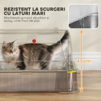 PawHut Litieră Închisă de 80L pentru Pisici cu Tavă Detașabilă, în ABS și Oțel Inoxidabil, 63x43x43 cm, Gri Închis(m-9)