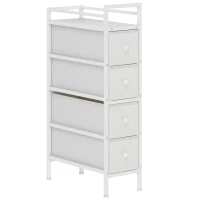 HOMCOM Móvel de Arrumação Estreito com 4 Gavetas de Tecido para Espaços Pequenos 20x43x81,5 cm Branco(m-1)