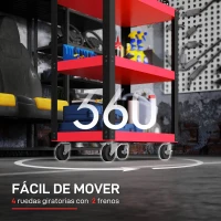 HOMCOM Carro de Herramientas con 3 Estantes Ruedas y Asas para Garaje Mecánico Hogar Carga 120 kg Rojo y Negro(m-5)