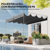 Outsunny Techo de Repuesto Retráctil 4x3,5 m para Marco de 4x3 m Toldo de Tela Solo para Cenador Jardín con 8 Orificios Gris(m-5)
