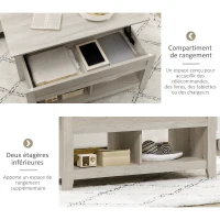 HOMCOM Table basse plateau relevable, table de salon avec étagères et compartiment caché,105 x 50 x 49-62,5 cm pour salon, chambre, aspect chêne clair(m-5)