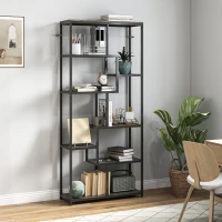 HOMCOM Seven-Tier Geometric Bookcase - Grey/Black(m-2)