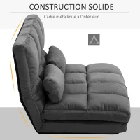 HOMCOM Chauffeuse matelas d'appoint pliant convertible - inclinaison dossier réglable 14 positions - 2 coussins inclus, gris(m-7)
