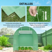 Outsunny Invernadero de Jardín 3,5x2 m Invernadero de Túnel con Marco de Acero y Cubierta de Polietileno PE 140 g/m² Verde(m-5)