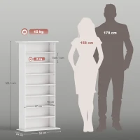 HOMCOM Scaffale Porta CD con 6 Ripiani Regolabili, Capacità di 360 CD/185 DVD, 58x24x124.5 cm, Bianco(m-3)