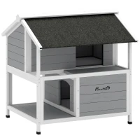 PawHut Outdoor-Katzenhaus, Katzenzuflucht für den Außenbereich, wasserfest, aufklappbares Dach, Fichtenholz, 80 x 93 x 95, Grau(m-1)